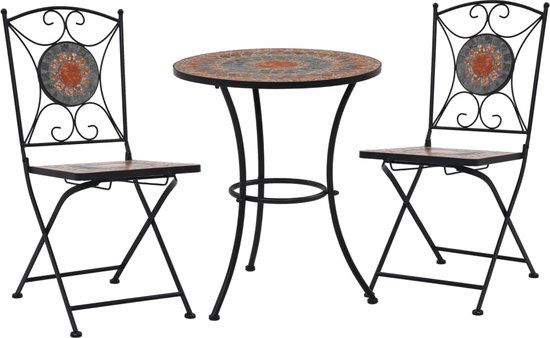The Living Store Mozaïek Bistroset - Terracotta - Grijs en Oranje - 60x70cm