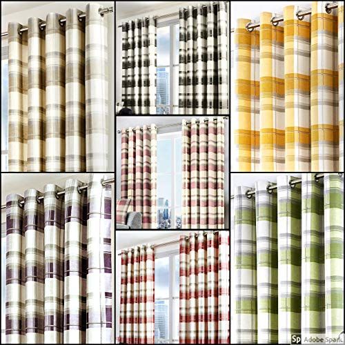 Fusion Home Furnishings Balmoral Check Eyelet Curtains - Natural - 168 x 137 cm
