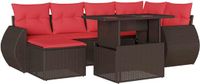 vidaXL 7-delige tuinbankset met kussens, bruin, polyrotan