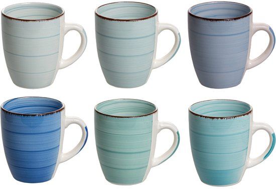 Cookinglife Mok Delice Blue Blauw 6 stuks 350 ml - Aardewerk - Vaatwasser- & Magnetronbestendig