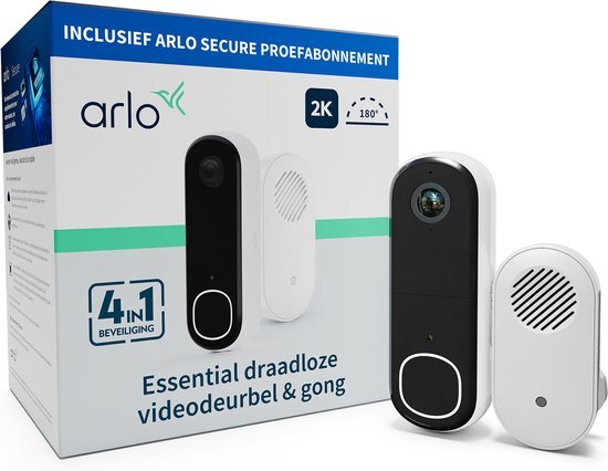 Arlo 2K draadloze video deurbel met camera &amp; gong, 1 deubelset, wit