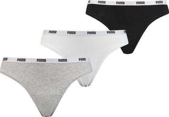 PUMA BASICS Dames 3P String - Maat S - Grijs/Wit/Zwart