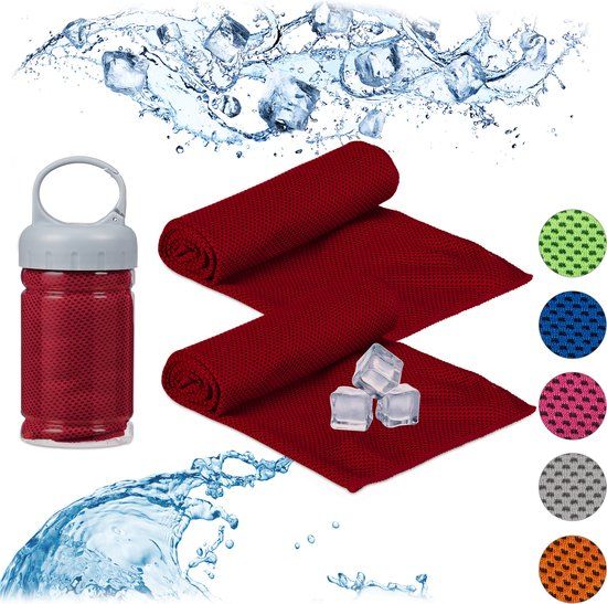 Relaxdays Cooling Towel - 2-Pack - Red - 90 x 30 cm - Microfiber - Fitness & Training