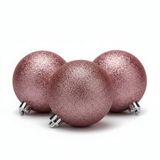 Cosy & Trendy Kerstballen - 6x st - roze - glitters - D8 cm - kunststof