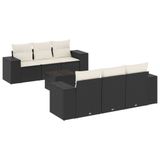 vidaXL 7-delige Loungeset met kussens, polyrattan, zwart