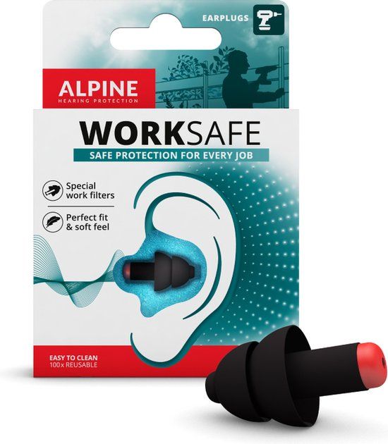 Alpine WorkSafe Oordoppen - Gehoorbescherming voor Klussen (23dB) - Zwart - 1 paar