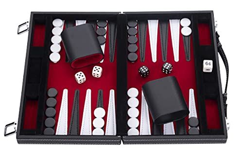 Engelhart - Backgammon 11" 30 cm - kunstleer gestikt (rood/zwart/wit) - 8716096017670
