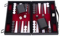 Engelhart - Backgammon 11" 30 cm - kunstleer gestikt (rood/zwart/wit)