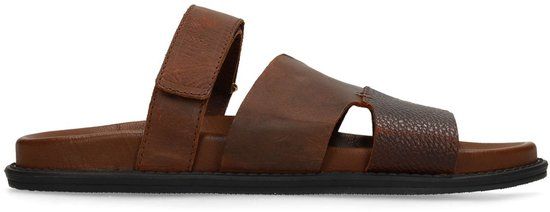 Manfield Heren Cognac Leren Slippers Maat 44