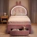 Mofor Lit rembourré une place 90x200 cm - Lit enfant avec tiroir et LED - Lit de rangement avec tête de lit réglable oreilles de lapin - Lit velours - Rose