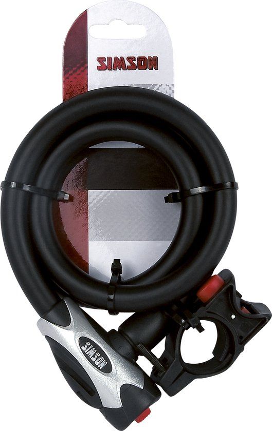 Simson Spiraalkabelslot - 15mm - 100cm - Mat Zwart - Inclusief Bevestiging en Sleutels