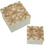 DRW Set van 2 vierkante parelmoeren dozen met bloemenreliëf, 13 x 13 x 8 cm en 9 x 9 x 6 cm