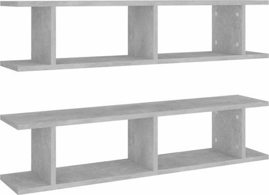 vidaXL Wandschappen 2 stuks 90x18x20 cm bewerkt hout betongrijs