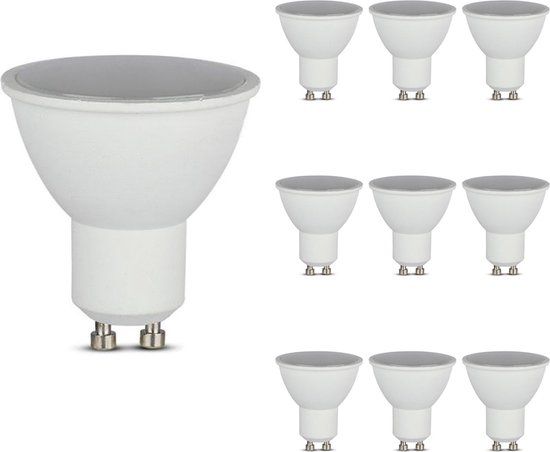 V-TAC - Mega Voordeelpack - 10x GU10 LED Lampen - 4,5 Watt 400 Lumen - 4000K Daglicht wit - Vervangt 35 Watt - 100 graden stralingshoek - GU10 LED Spot