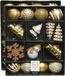 Decoris Kerstboomversiering kerstornamenten 50x stuks kerstballen en kersthangers figuurtjes goud met wit kunststof
