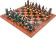 Jeu d'échecs italien avec figurines romaines en métal contre barbares + échiquier en similicuir, marron/noir, 33 cm