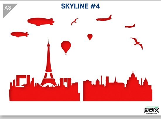 QBIX Sjabloon Parijs Skyline Kunststof Stencil A3 42 x 29 7 cm