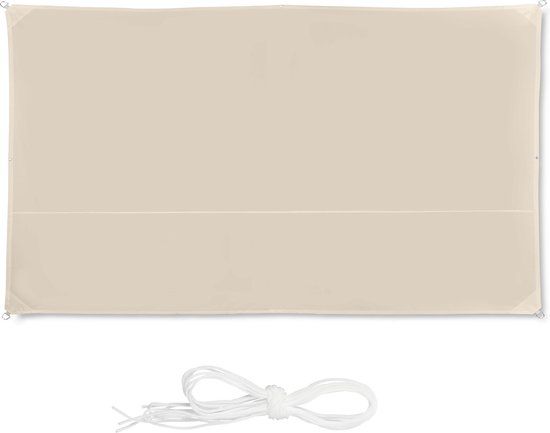 Relaxdays Schaduwdoek Rechthoekig - Zonnezeil - Waterafstotend - UV-bestendig - Beige - 2 x 4 m