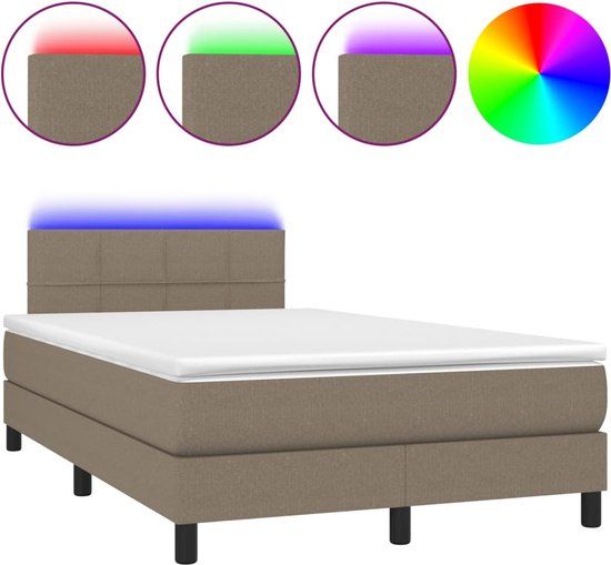 vidaXL Boxspring met matras en LED, stof, taupe, 120x200 cm