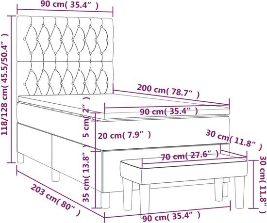 vidaXL Boxspring bed met matras - stof - blauw - 90x200 cm