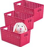 Plasticforte Opbergmand - 3x - Kastmand - rotan kunststof - fuchsia roze - 5 Liter - 15 x 28 x 13 cm