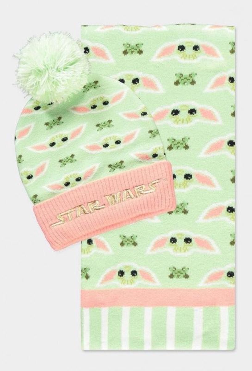 Difuzed STAR WARS - Grogu Pink & Green - Beanie & Scarf Gift Set