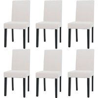 Littau Set van 6 eetkamerstoelen, keukenstoel hoge rug, stof/textiel koord hout ~ crème, donkere poten