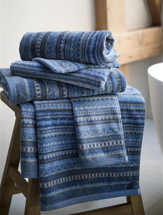 Pip Studio badgoed Geometric Print dark blue - Washand 16x22 cm
