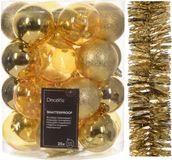 Decoris Kerstversiering set - goud - kerstballen 6 cm en kerstslinger - kunststof