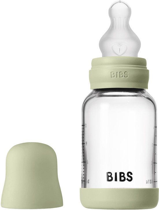 BIBS - Glass Baby Bottle Siliconen Slow Flow - 120 ml - Groen