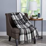 Bedford Home Oversized Vintage Look Geweven Acryl Faux Cashmere-Feel Gooi - Ademend en Machine Wasbaar, (Phantom Plaid)