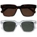 OPULIZE ERA Sunglasses - Brown & Green Tinted Lens - 2 Pack - Anti-reflective Polarised Lenses With UV400 Protection - Oversized Rectangular Frame - Spring Hinges - Brown/Clear - Mens Womens +0.00