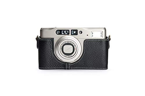 Zakao Hoesje voor Contax TVS II, Handgemaakte Echt Lederen Half Camera Hoesje Cover voor Contax TVS II Met Hand Band, Zwart