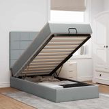 vidaXL Ottoman Bed with Mattress and LEDs - Light Grey Fabric - 100x200cm