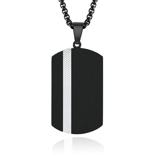 TJ Tom Jaxon Tom Jaxon Stalen Herenketting met Zwarte Dogtag Hanger - 60cm
