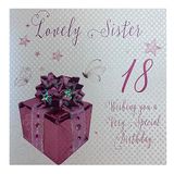 witte WHITE COTTON CARDS Pink Present WB190-18 wenskaart "Lovely Sister 18 Wishing You A Special", handgemaakt, wit