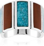 Cavill - 925 Sterling Zilver Ring met Blauwe Kingman Mohave Turkoois & Rode Jaspis - Geoxideerd - Handgemaakte Baguette Inlay - Brede Edelstenen Ring