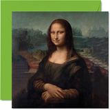 Klassieke Leonardo da Vinci Klassieke kunstkaarten voor dames en heren, Mona Lisa, abstracte verjaardagskaart voor papa, mama, oom, tante, opa, grootvader, 145 mm x 145 mm