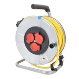as - Schwabe 10343 Metalen Kabelhaspel met 3 Beschermende Contactcontactdozen, IP44, 230 V/16 A, 25 meter Kabellengte, Zilveren