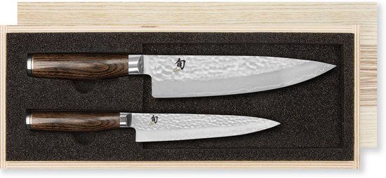 Kai Tim Malzer Serie messenset 2-delig - Walnotenhout - Damast staal