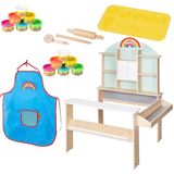 roba x Play-Doh kinderwinkel - Speelset van FSC-hout met 12 potjes klei, 3 houten gereedschappen, schort & 3D-creatiemat - Educatief waardevol - Vanaf 3 jaar