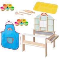 roba x Play-Doh kinderwinkel - Speelset van FSC-hout met 12 potjes klei, 3 houten gereedschappen, schort & 3D-creatiemat - Educatief waardevol - Vanaf 3 jaar