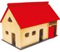 Ferme en bois avec un toit et des portes ouvrants, convient aux enfants à partir de 3 ans.