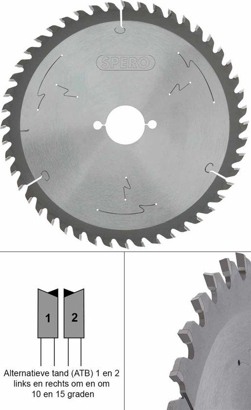 Spero 160mm - 48 Tands - asgat 20mm TCT zaagblad - Geschikt voor hout, kunstof, mdf, multiplex