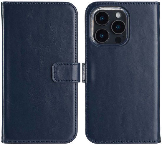 Selencia Echt Leren Bookcase voor de Apple iPhone 16 Pro - Blauw