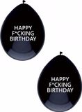 Haza-Witbaard Happy Fucking Birthday ballonnen - 10x stuks - zwart - verjaardag feest - 30 cm - versiering - feestartikelen
