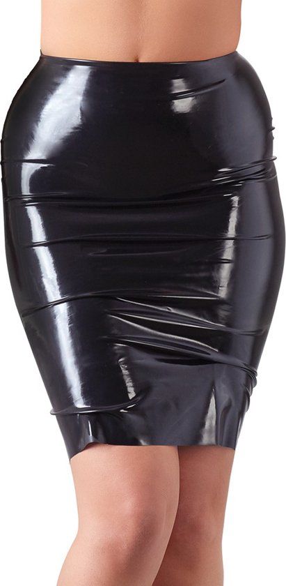 Latex Rok Wetlook - Taille Hoog - Knie Lang - Maat S - Zwart