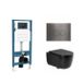 QeramiQ Dely Swirl Toiletset - inbouwreservoir Qeramiq Flush - slim zitting - metaal gunmetal bedieningsplaat - ronde knoppen - mat zwart