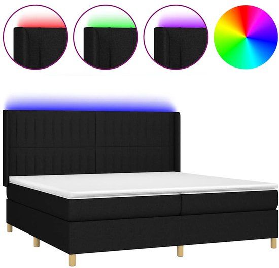 vidaXL Boxspring met matras en LED stof zwart 200x200 cm