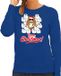 Bellatio Decorations Bol Foute Kerst Sweater / Kersttrui met Hamsterende Kat Merry Christmas Blauw voor Dames - Maat S